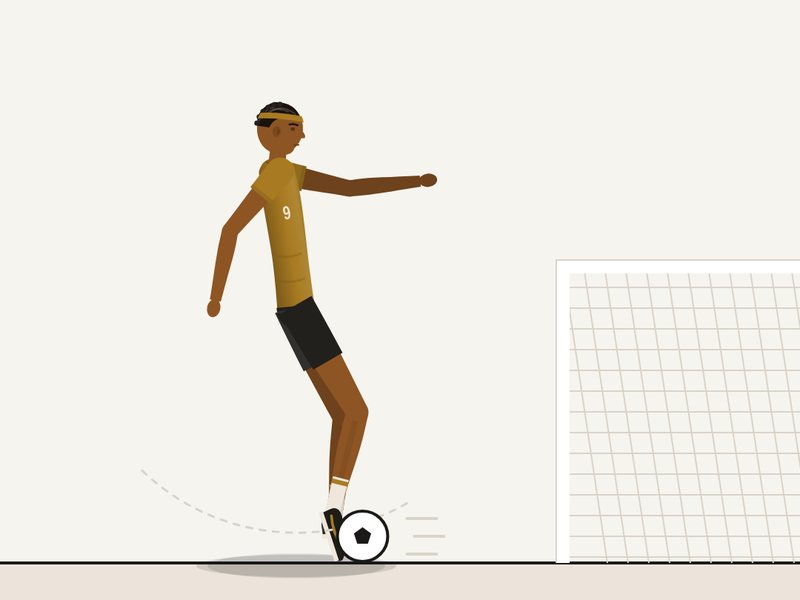Illustration of a soccer player striking a ball toward goal
