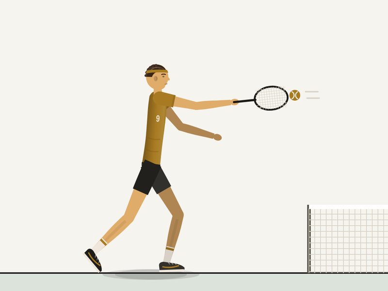 Illustration of a tennis player hitting a forehand at the net