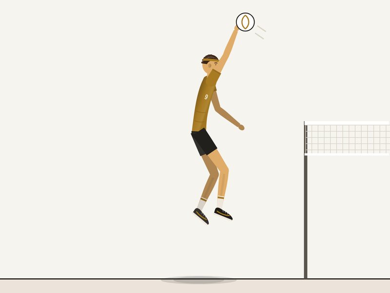 Illustration of a volleyball player spiking at the net