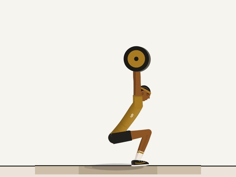 Illustration of a weightlifter receiving a snatch